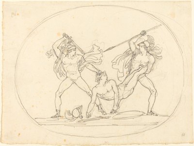 Twee oude krijgers vechten om een dode kameraad door Bartolomeo Pinelli