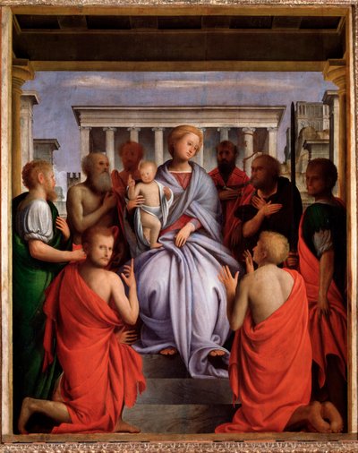 Madonna col Bambino e otto santi (Maagd en Kind met Acht Heiligen) door Bartolomeo Suardi Bramantino
