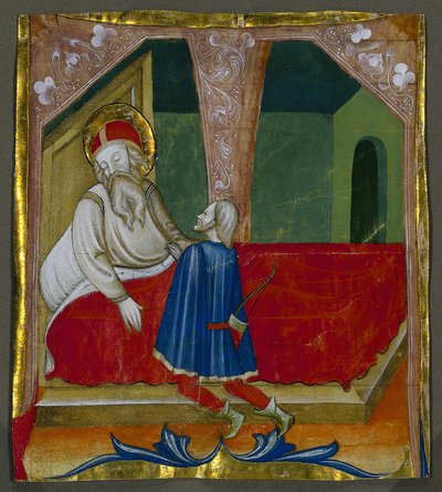 Initiaal T uit een koorboek met Isaak en Esau door Bartolomeo da Gallarate