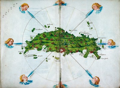 Isolario, in verzen, met gekleurde tekeningen en een kaart van de oostelijke Middellandse Zee op perkament, c.1480 door Bartolomeo da li Sonetti