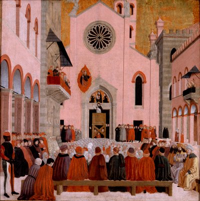 St Vincent Ferrer predikend voor een paus, ca. 1460-1476 door Bartolomeo degli Erri
