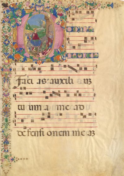 Manuscriptblad met Intocht in Jeruzalem op Palmzondag in een Initiaal D, 15e-16e eeuw door Bartolomeo di Domenico di Guido