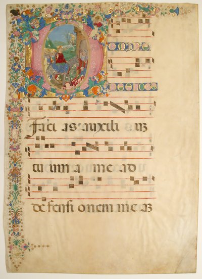 Manuscriptblad met Intocht in Jeruzalem op Palmzondag in een initiaal D... door Bartolomeo di Domenico di Guido