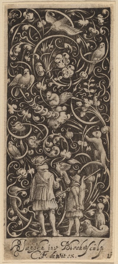 Ornament met loofwerk en vogels door Bartolomeus van Lochom after Hans Janssen