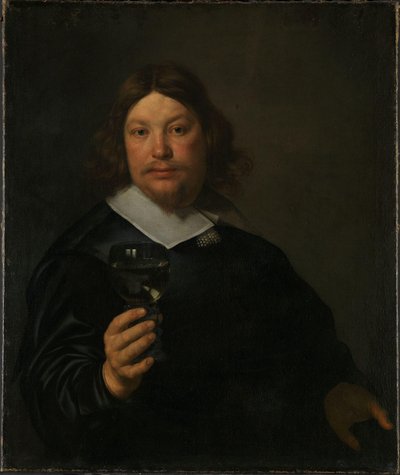 Man met een glas wijn door Bartolomeus van der Helst