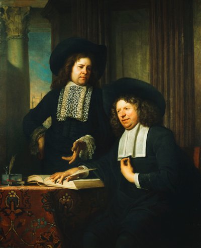 Twee heren, een zittend aan een tafel door Bartolomeus van der Helst