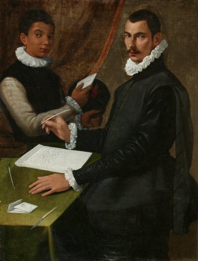 Portret van een onbekende man en zijn dienaar door Bartolommeo (attr. to) Passerotti
