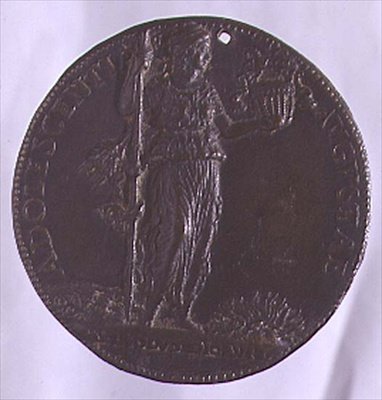 Portretmedaille met een vrouwelijke figuur die een staf vasthoudt (brons) door Bartolommeo Melioli