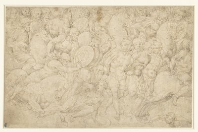 Gevecht tussen ruiterij en voetvolk en het wegleiden van gevangenen door Bartolommeo Neroni (attributed to)