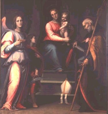 Madonna en Kind met Heiligen Augustinus, Tobias en de Aartsengel Rafaël door Bartolommeo Sogliani