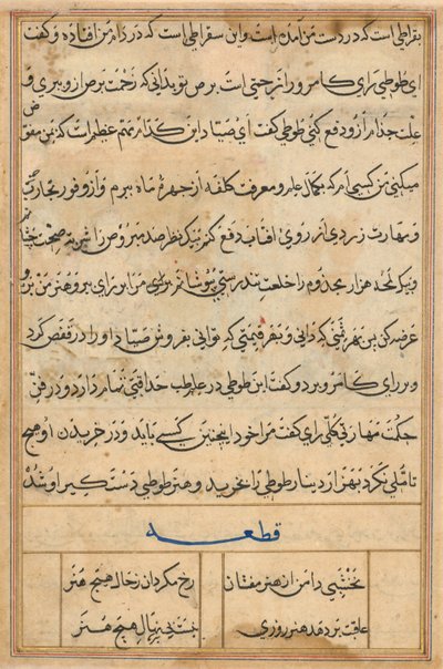 Pagina uit Verhalen van een papegaai Tuti-nama: tekstpagina, c. 1560 door Basavana