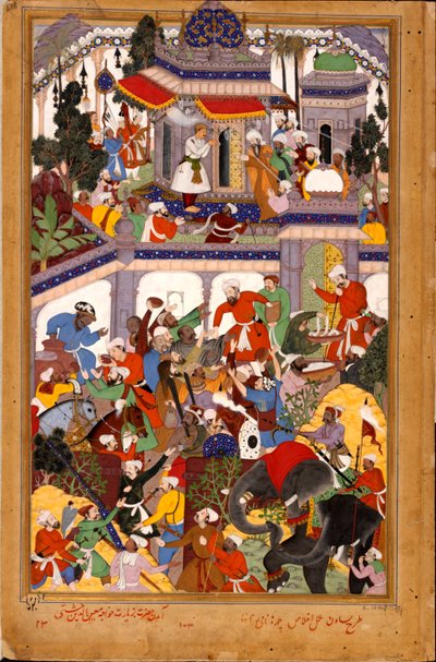 Akbar bezoekt het heiligdom van Khwajah Muin ad-Din Chishti in Ajmer door Basawan