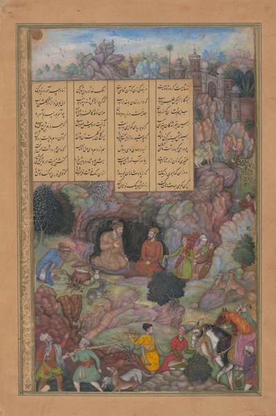 Alexander Bezoekt de Wijze Plato in zijn Berggrot, Folio uit een Khamsa, 1597-98 door Basawan