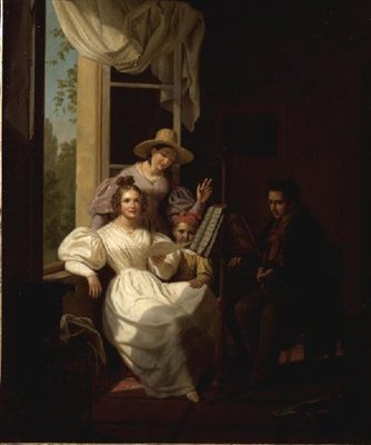 Een muzikaal gezelschap in een interieur door Basile de Loose