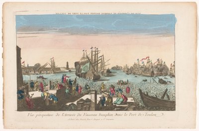 Gezicht op de aankomst van het schip de Dauphin in de haven van Toulon door Basset