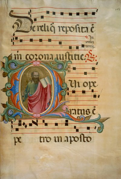 Verlichte initiaal met de figuur van Sint Paulus (Corale 8, ca. 163), voor koorboek 8 van Santa Maria degli Angeli door Batrolomeo di Fruosino