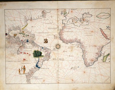 Afrika, Europa en deel van Amerika, uit Atlas van de Wereld in drieëndertig Kaarten, door Battista Agnese door Battista Agnese