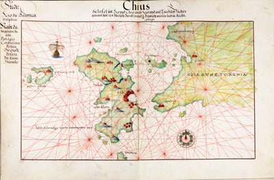 Kaart van Chius (Chios, Griekenland) door Battista Agnese