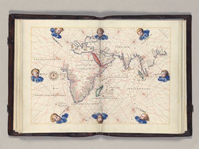 Fos. 11v-12r Kaart 3: Indische Oceaan, Portolaankaart van de wereld, Venetië, c.1542-46 door Battista Agnese