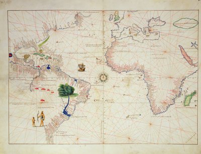 De Nieuwe Wereld, uit een Atlas van de Wereld in 33 Kaarten, Venetië, 1 september 1553 door Battista Agnese