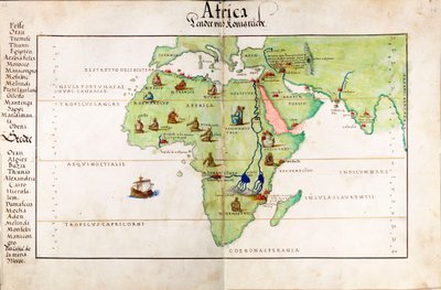 Perkamentkaart van Afrika, India en de Middellandse Zee door Battista Agnese