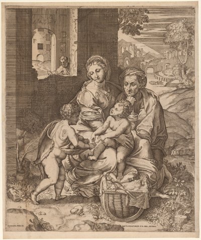 De Heilige Familie (La Perla) (naar Raphael) door Battista Angolo del Moro