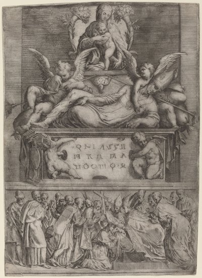 Graf van een Bisschop door Battista Angolo del Moro after Parmigianino