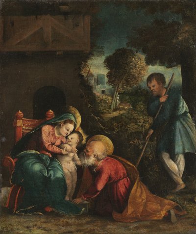 Heilige Familie met een herder, begin 1520s door Battista Dossi