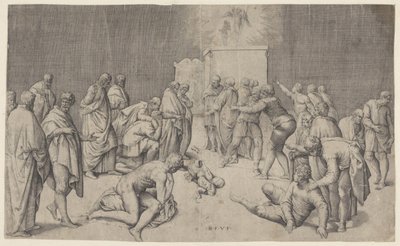 Ark des Verbonds in de tempel van Dagon door Battista Franco