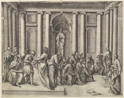 Christus onder de schriftgeleerden door Battista Franco