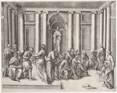 Christus tussen de schriftgeleerden in de tempel door Battista Franco