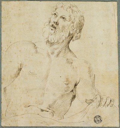 Halflange schets van bebaarde man (Jupiter?) door Battista Franco