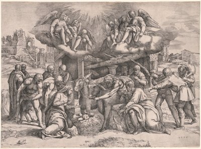 De aanbidding van de herders door Battista Franco