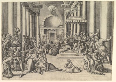 Constantijn presenteert de stad Rome aan de Heilige Stoel, rechts veel toeschouwers, ca. 1530-61 door Battista Franco Veneziano