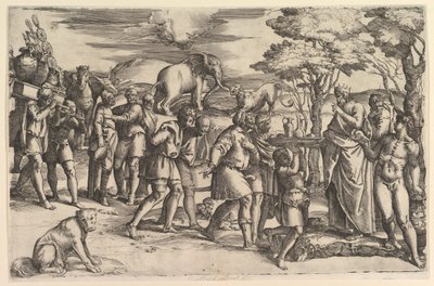 Melchizadek biedt brood en wijn aan Abraham, ca. 1547 door Battista Franco Veneziano