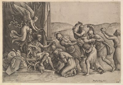 Scipio verleent genade aan de gevangenen door Battista Franco Veneziano
