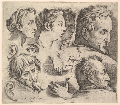 Studies van hoofden door Battista Franco Veneziano