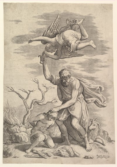 De Engel die de Arm van Abraham Tegenhoudt door Battista Franco Veneziano