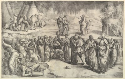 De Israëlieten verzamelen manna, ca. 1547 door Battista Franco Veneziano
