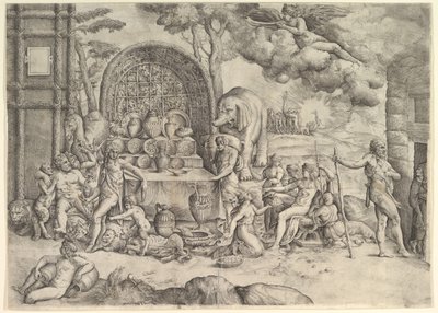 De bruiloft van Cupido en Psyche rechter paneel, ca. 1530-61 door Battista Franco Veneziano