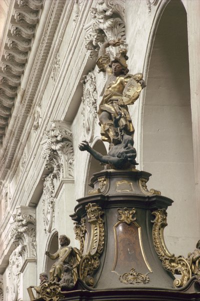 Preekstoel, ook wel Preekstoel van Waarheid genoemd, detail: St. Michael en de draak, 1749 door Bavarian school