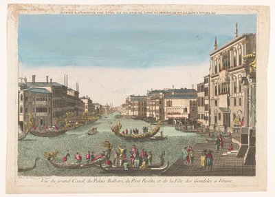 Gezicht op de Canal Grande met gondels, het Palazzo Balbori en de Ponte Rialto te Venetië door Beauvais
