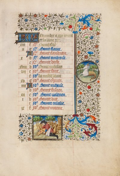 December Kalenderblad; Een varken slachten; Steenbok door Bedford Master