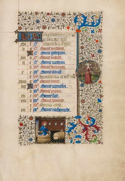 September Kalenderblad; Wijn maken; Weegschaal door Bedford Master