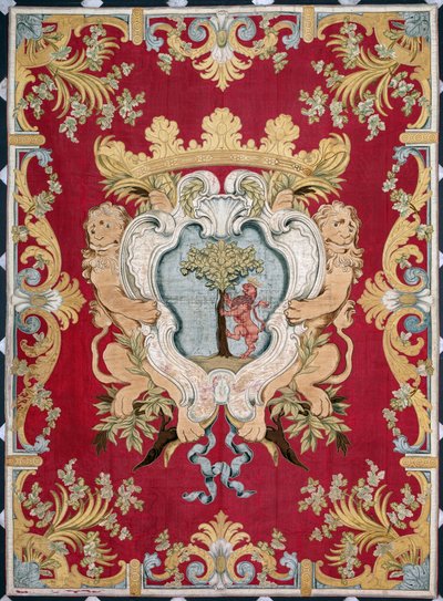 Wapen van de adel met een leeuw en een boom. Wandtapijt van de fabrieken van Brussel. 16e eeuw Genua, Musei di Strada Nuova door Belgian School