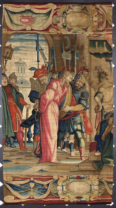 Christus en Pontius Pilatus Tapijt gemaakt in de manufacturen van Brussel. 16e eeuw Genes, Musei di Strada Nuova door Belgian School