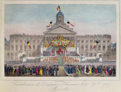 Uitdeling van Eerbanieren in Brussel op 27 september 1832 door Belgian School