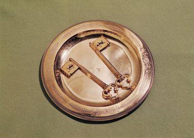 Sleutels van Gent op een bord (zilver & verguld metaal) door Belgian School