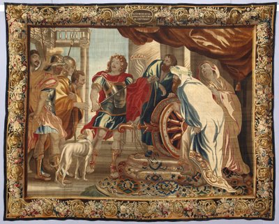 Koning Alexander de Grote snijdt de Gordiaanse knoop door. Wandtapijt gemaakt in de manufacturen van Brussel. 16e eeuw Genua, Musei di Strada Nuova door Belgian School