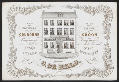 La Nouvelle Couronne, De Nieuwe Kroon, Anvers, Antwerpen (gravure) door Belgian School